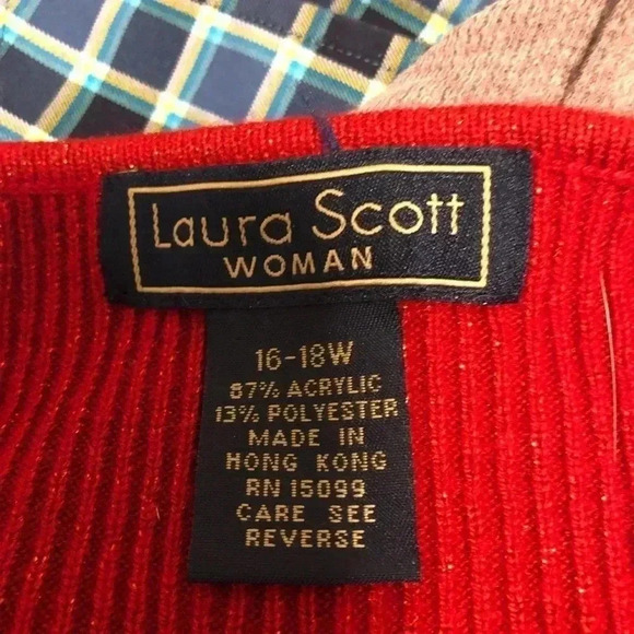 Laura Scott 3/4 sleeve shimmery red sweater 16-18W *EUC* Chest 20.5 Length 24.5 - Picture 5 of 7